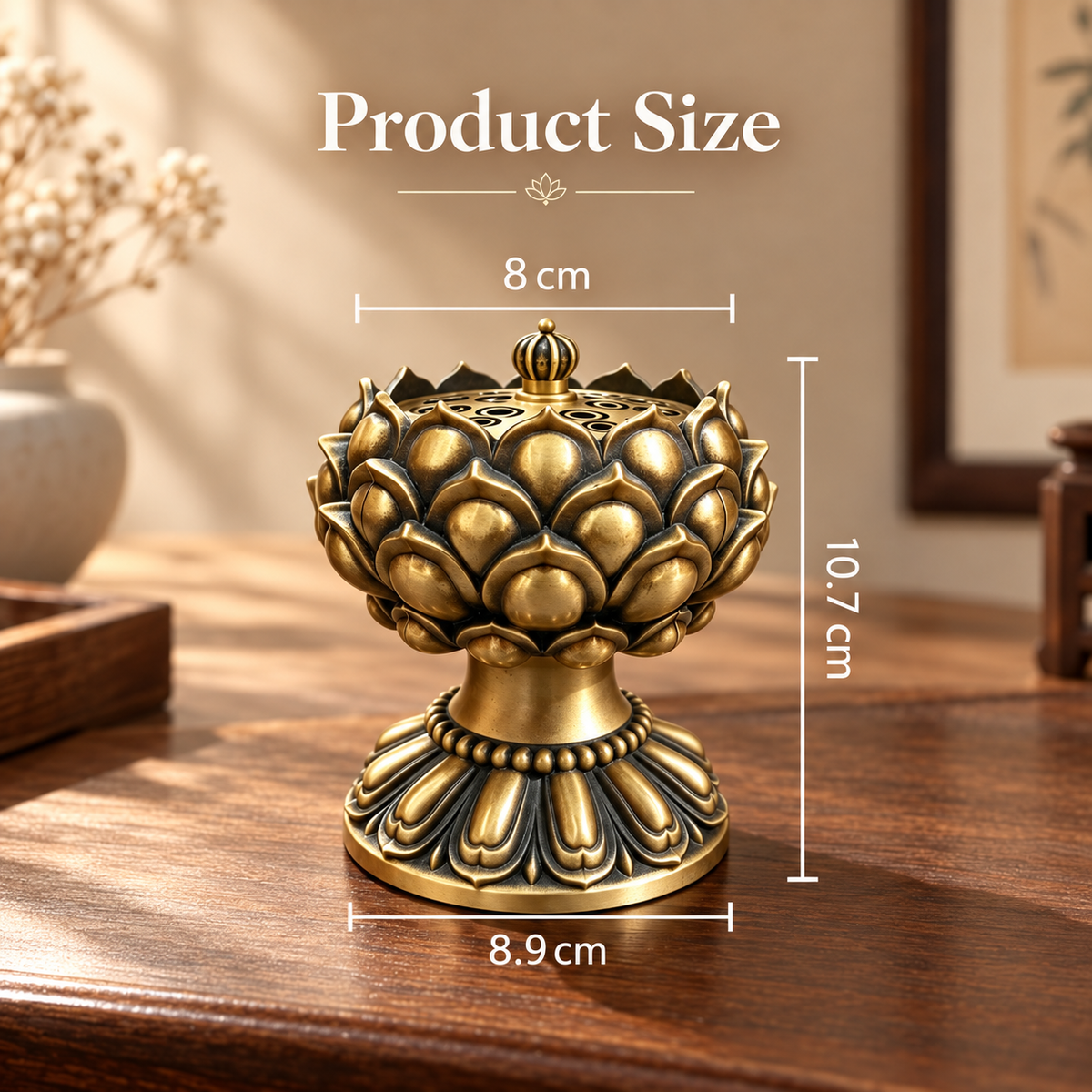 Lotus Incense Burner Brass Decorative Flower Censer with Lid
