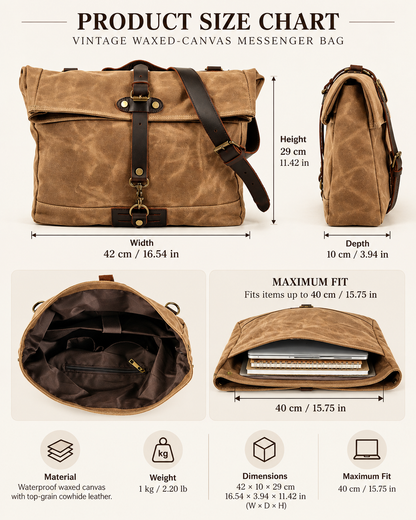 Canvas Courier Bag for Men with Waxed Canvas and Cowhide Leather