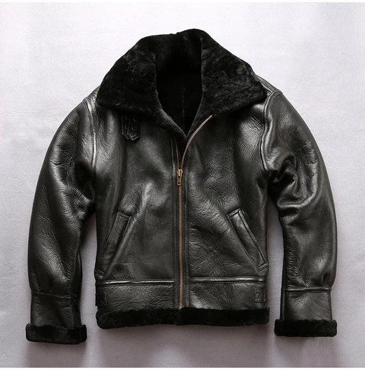 Men Sheepskin B3 Shearling Leather Aviator Flight Jacket