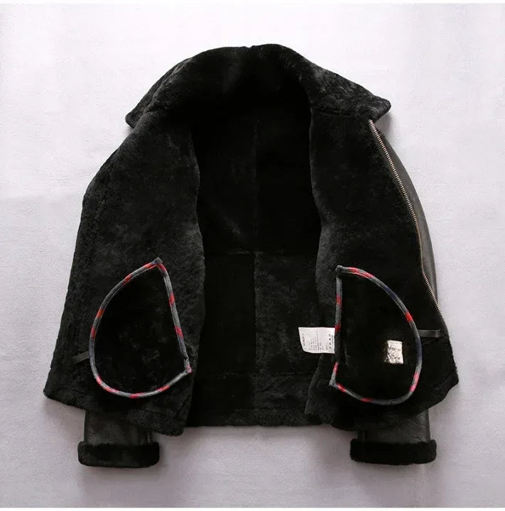 Men Sheepskin B3 Shearling Leather Aviator Flight Jacket