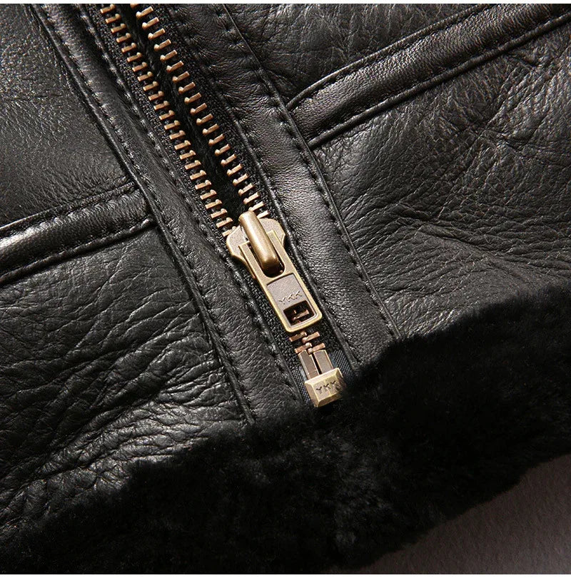 Men Sheepskin B3 Shearling Leather Aviator Flight Jacket