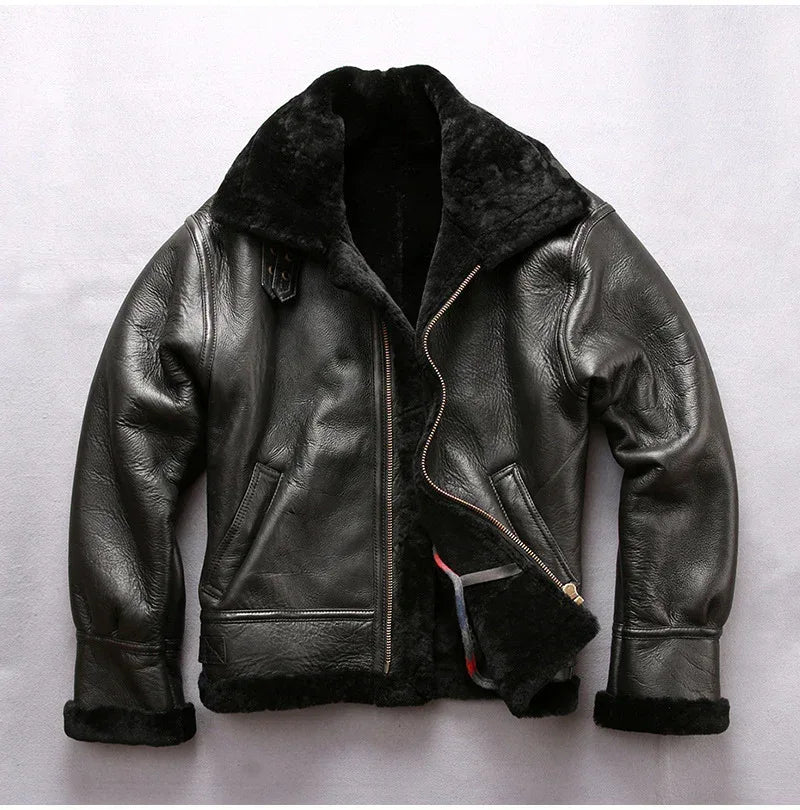 Men Sheepskin B3 Shearling Leather Aviator Flight Jacket