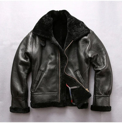 Men Sheepskin B3 Shearling Leather Aviator Flight Jacket