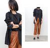 Women Brown Cropped Leather Pants Elastic Waist
