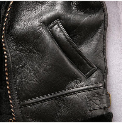 Men Sheepskin B3 Shearling Leather Aviator Flight Jacket