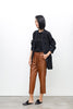 Women Brown Cropped Leather Pants Elastic Waist