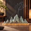 Mountain Incense Burner with Ceramic Landscape and Bamboo Base