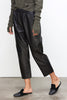 Women Brown Cropped Leather Pants Elastic Waist
