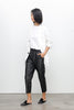 Women Brown Cropped Leather Pants Elastic Waist