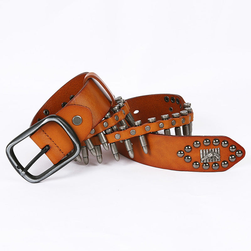 Western Leather Bullet Belt with Studded Punk