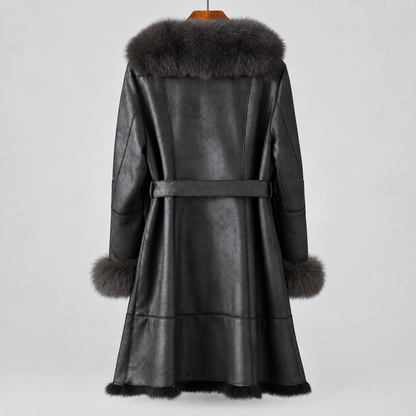 Women's Long Winter Coat Black Belted Oversized Collar Design