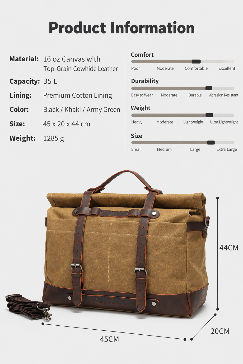 Canvas Shoulder Bag with Top-Grain Cowhide Leather