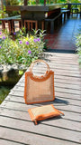 Rattan Webbing Handbag with bamboo handle