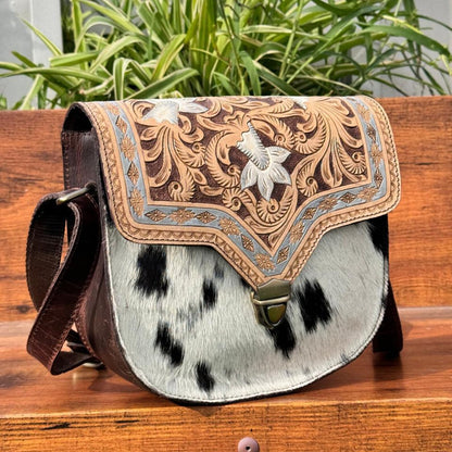 Tooled Cowhide Crossbody Bag