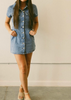 Petite Women's Short Sleeve Denim Dress