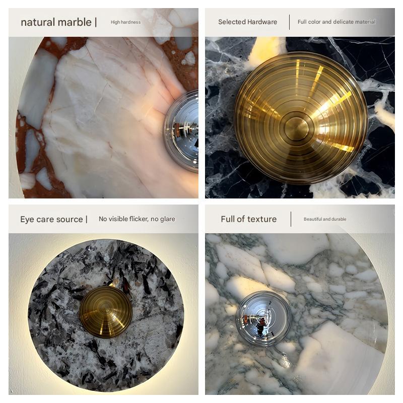 Round Natural Marble Wall Lamp Sconce for Bedroom & Living Room