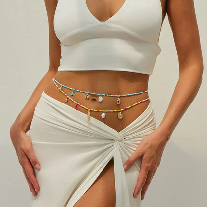 Women’s Gold Starfish Waist Chain with Turquoise Colored Beads