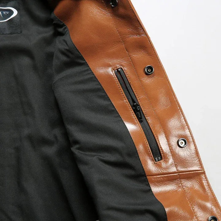 Oil Waxed Motorcycle Leather Vest Stand Collar Biker Vest