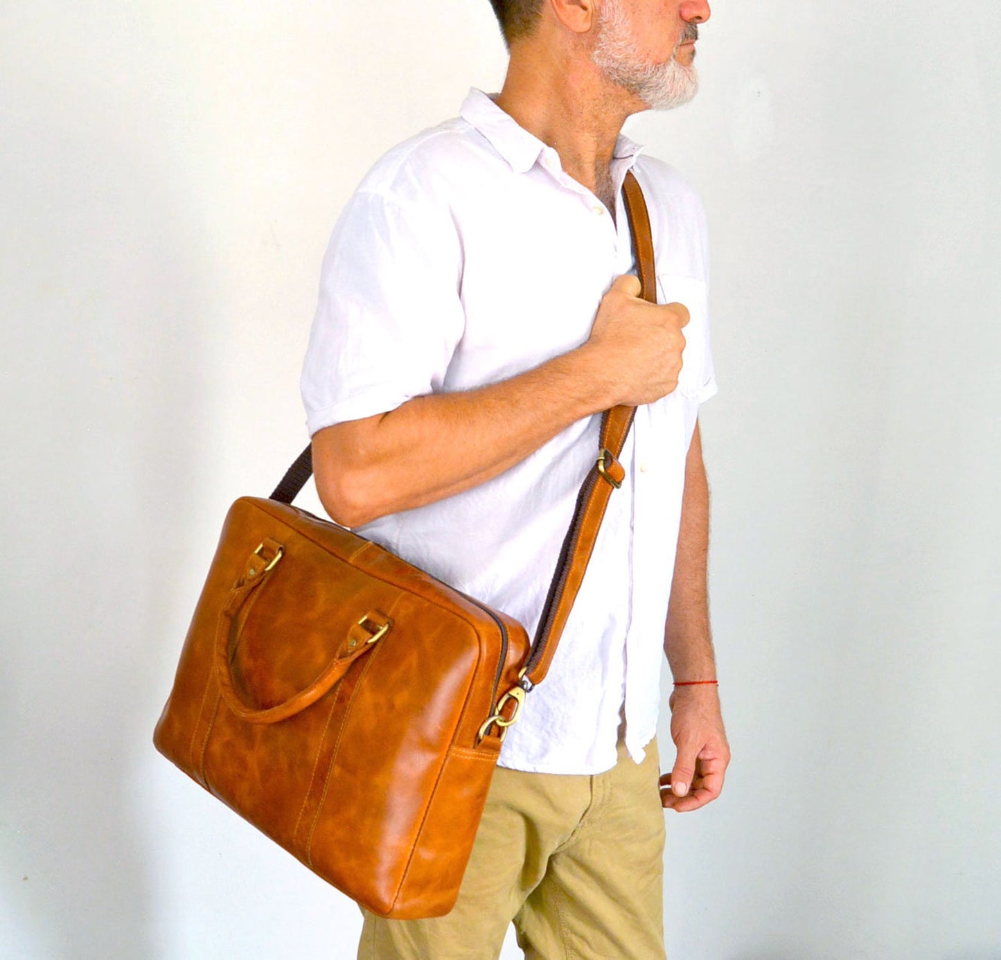 Real Leather Messenger Book Bag