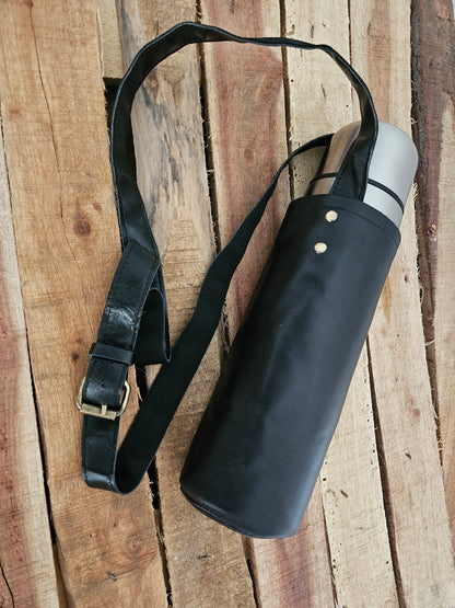 Reusable leather water bottle carrier