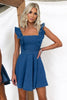 Women Denim Mini Dress Ruffle Sleeveless Blue Jean Dress