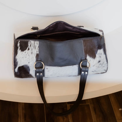 Cowhide Travel Bag With Tooled Leather