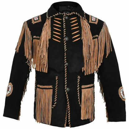 Men's Western Fringe Suede Jacket Native American