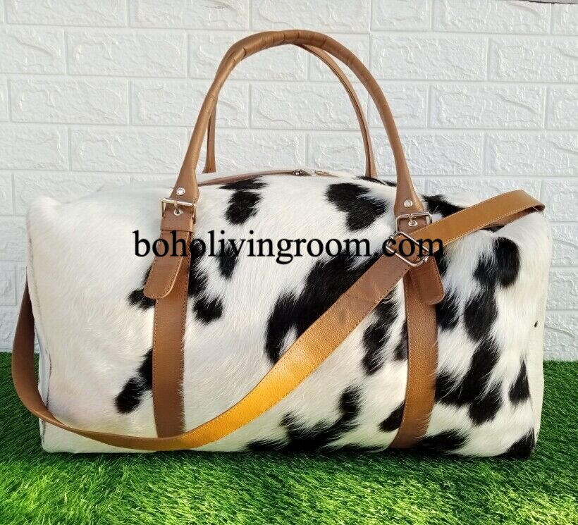 Cowhide Luggage Bag Black White