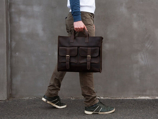 Leather Briefcase Men leather Laptop bag