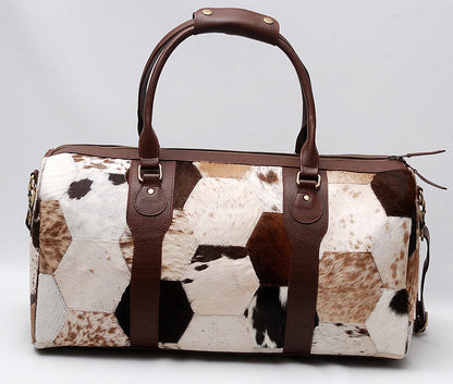 Patchwork Cowhide Duffle Overnight Bag