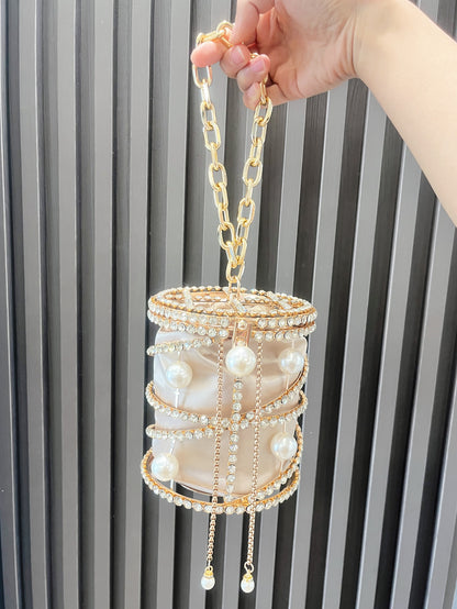 Women's Cage Evening Bag with Rhinestone Chain