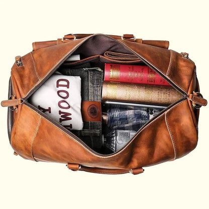 leather duffle bag with shoe compartment