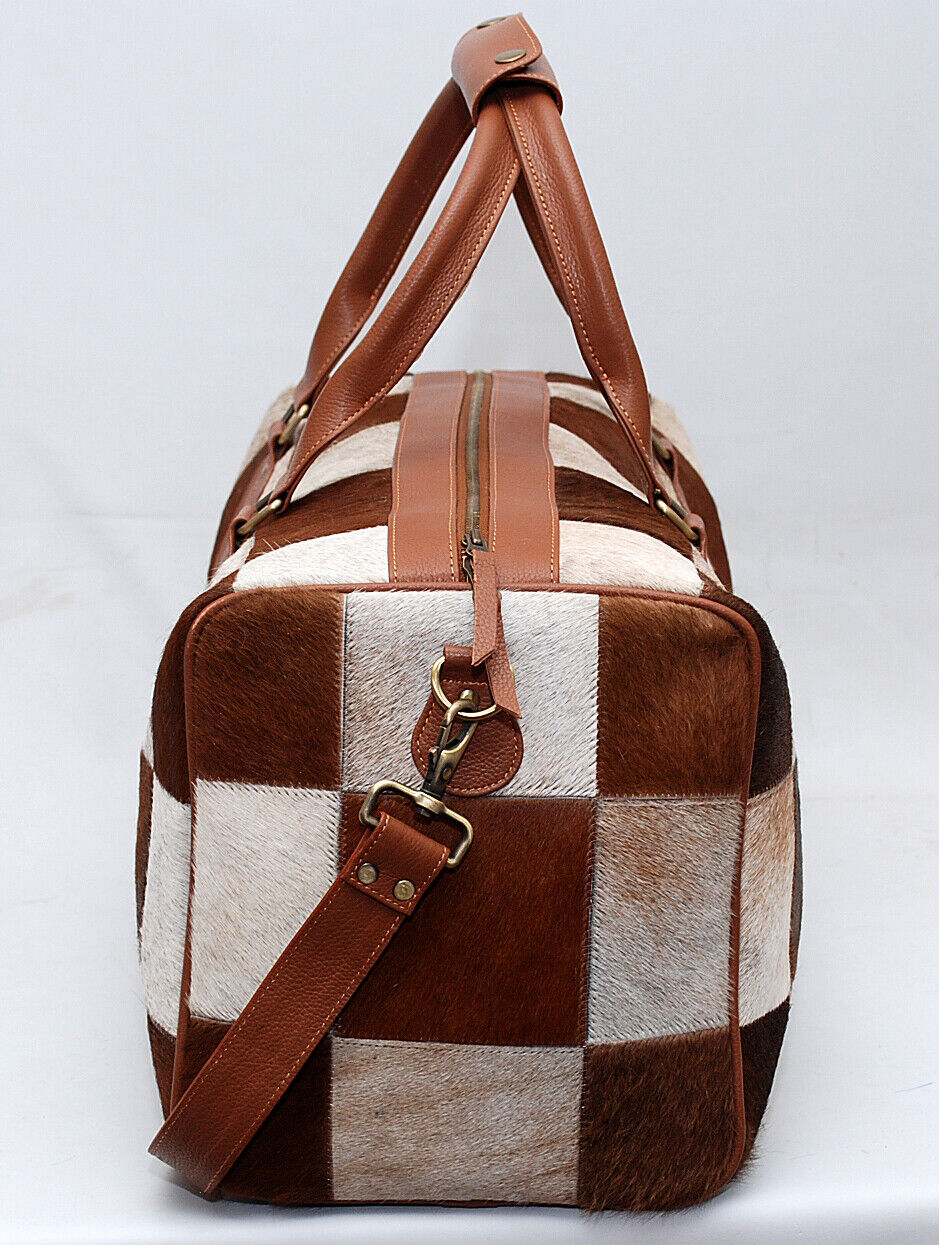 Natural Cow Fur Duffle Bag Patchwork