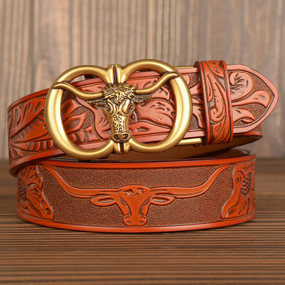 Men’s Ox Leather Belt Genuine Leather Automatic Buckle Waist Belt