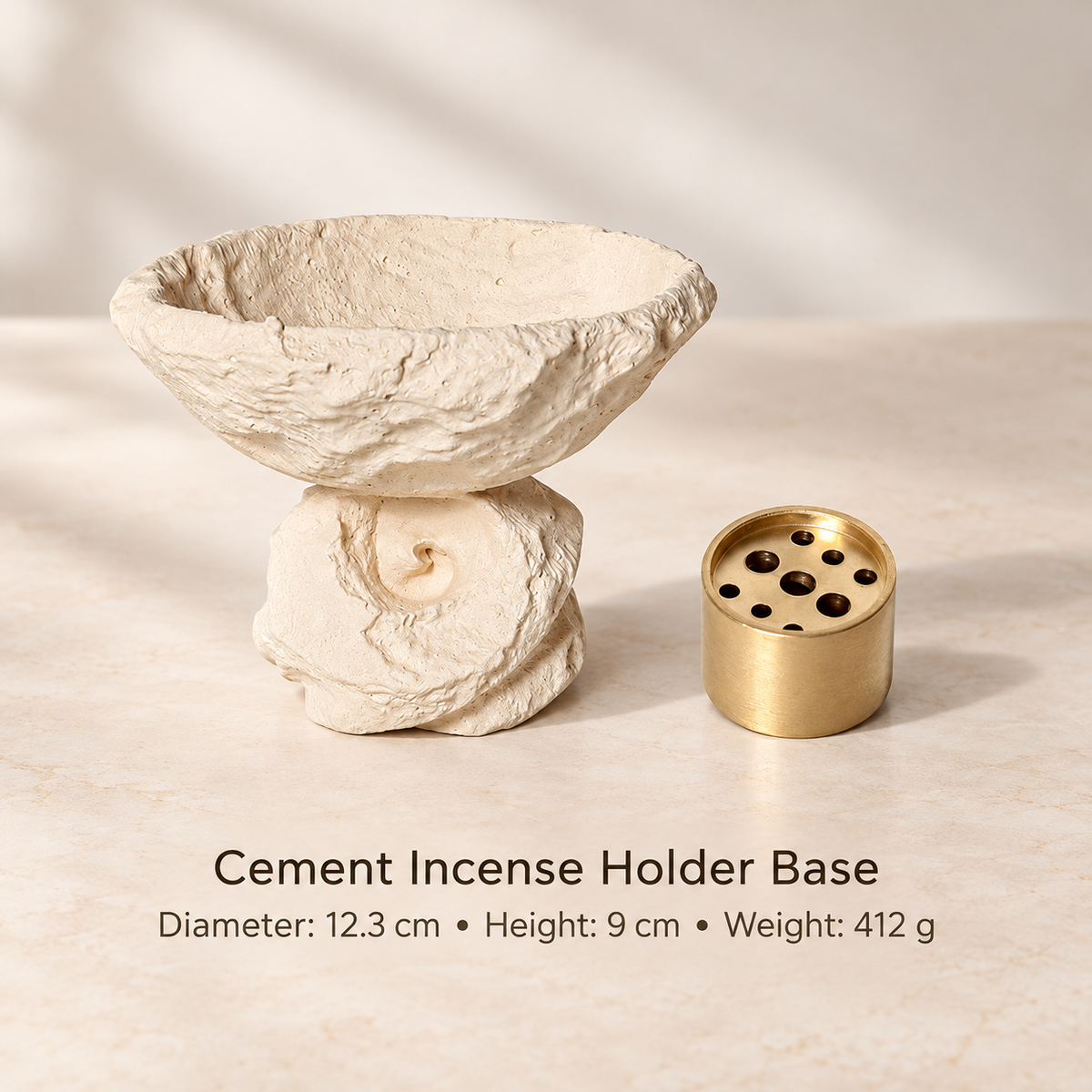 Modern Incense Holder in Cement with Sculptural Pedestal Bowl 7