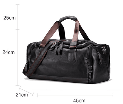 Unisex Black Leather Travel Luggage Bag