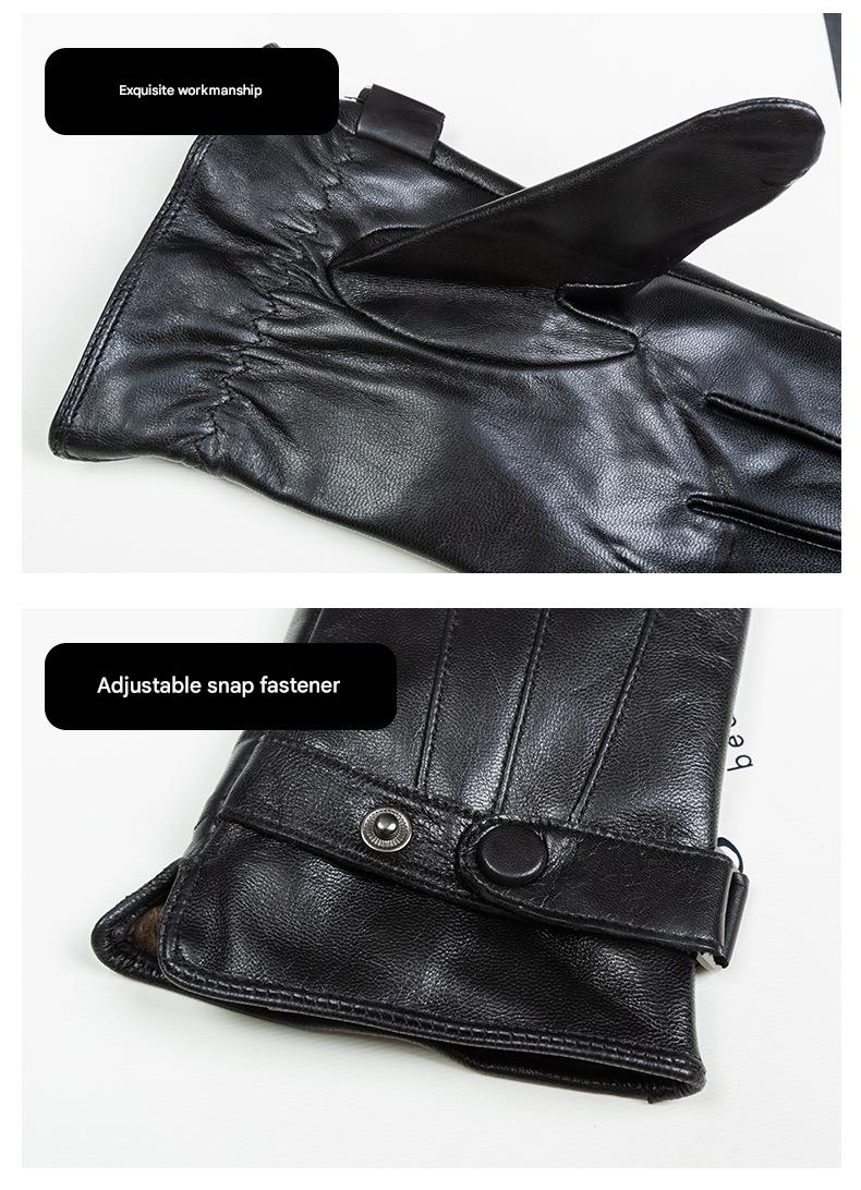 Men's leather gloves with windproof fleece lining