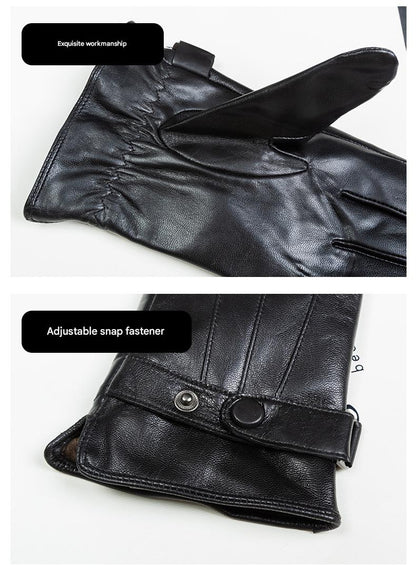 Men's leather gloves with windproof fleece lining