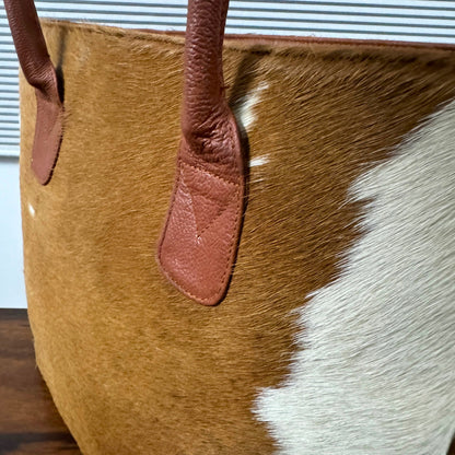 Brown White Cowhide Ladies Shoulder Purse