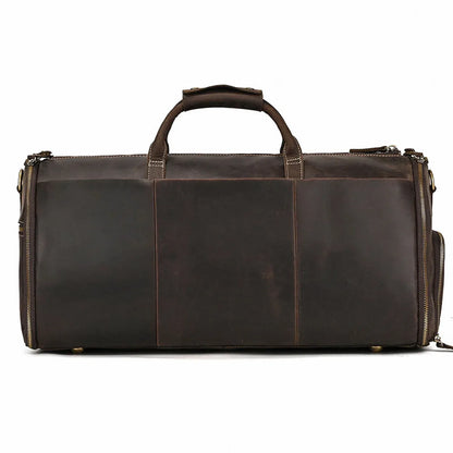Leather Duffle Garment Bag with Shoe Pocket