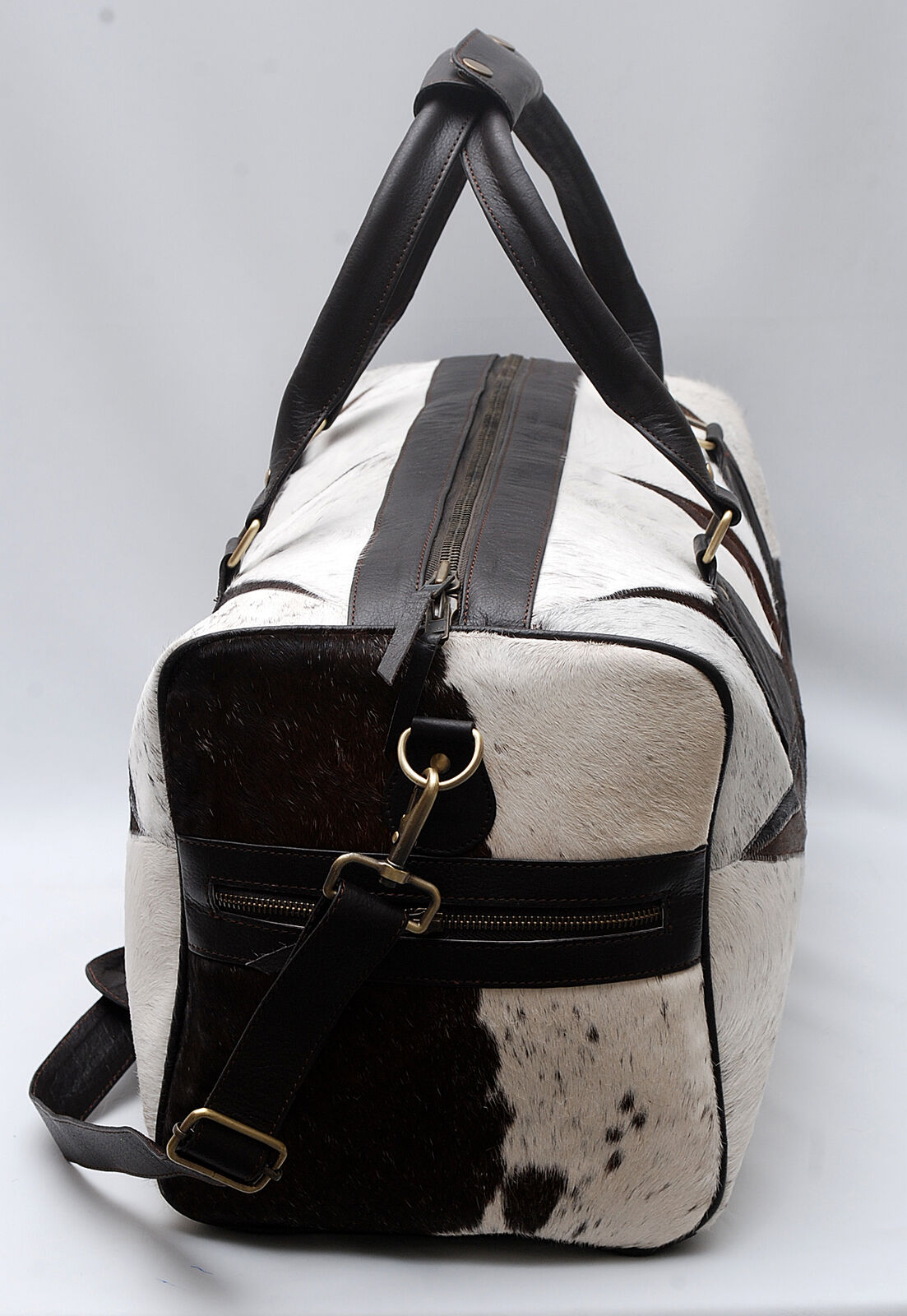 Black White Cowhide Weekender Bag