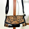 Hand tooled cowhide leather crossbody mini bag