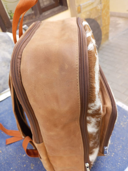 Exquisite Brown White Cowhide Backpack