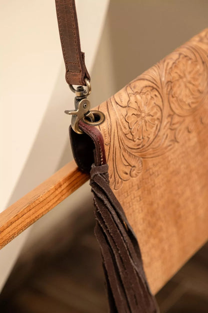 Tooled Carved leather Crossbody Purse