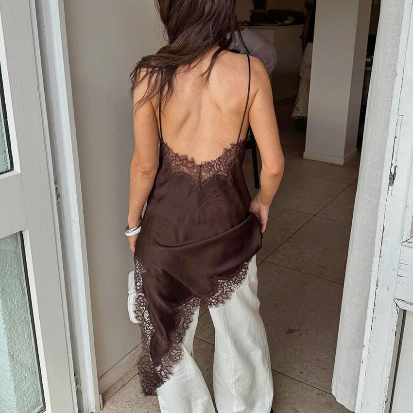 Women Satin Lace Slip Dress – Imitation Silk Lace Slit Inner Dress