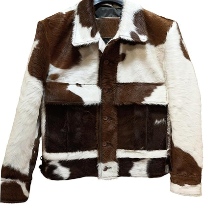 Faded Brown White Cowhide Fur Jacket