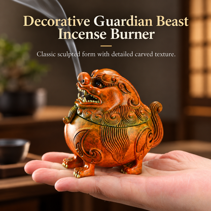 Incense Burner in Antique Brass Lion Design with Sculpted Lid
