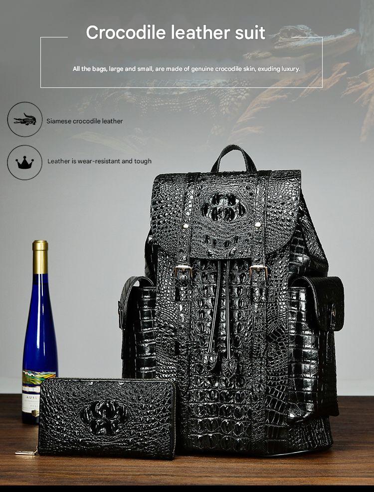 Men genuine crocodile leather backpack