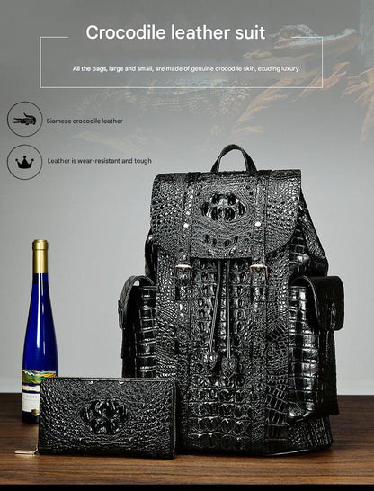 Men genuine crocodile leather backpack