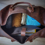 leather weekender bag with shoe compartment